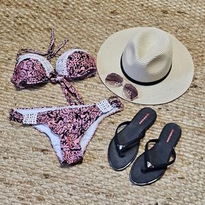 NWT  Pink/Black Bikini Bathing Suit - Sz XL